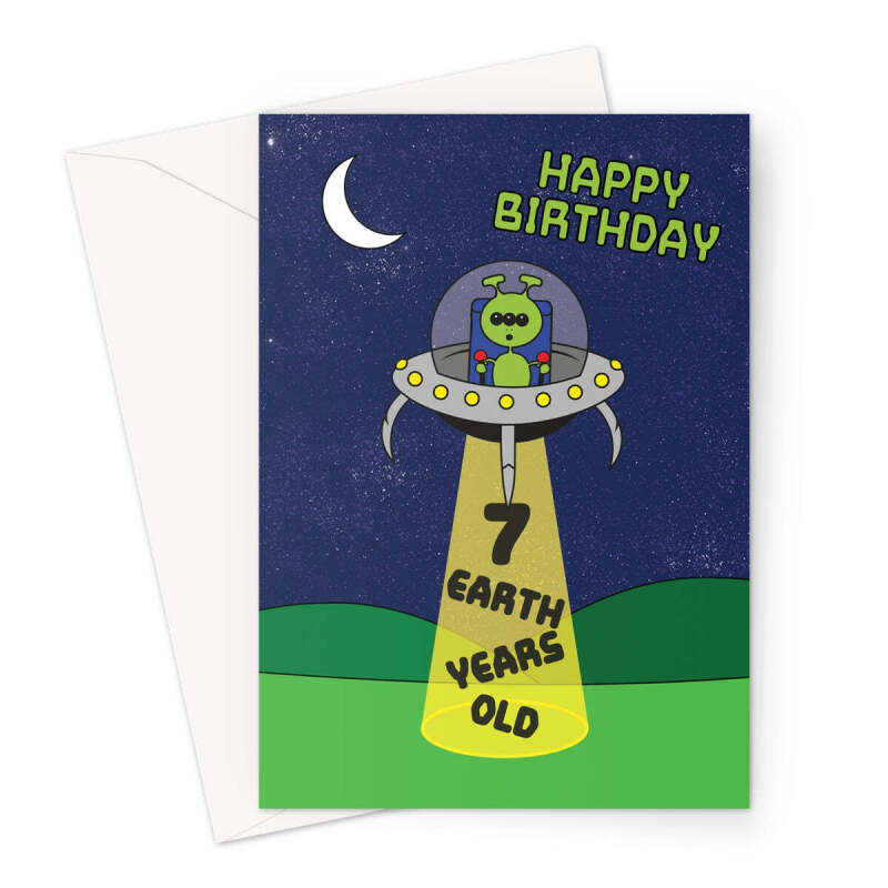 7th Birthday Card For Boy - UFO - A5 Portrait - 1 Card