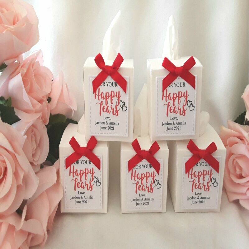 Personalised Happy tears tissues,Personalised wedding tissues,mini tissue box - Without ribbon bow