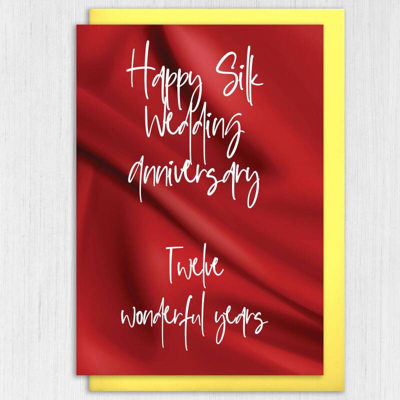 Silk 12th/12 years anniversary card: Twelve wonderful years (Size A6/A5/A4/Square 6x6") - A6: Single card