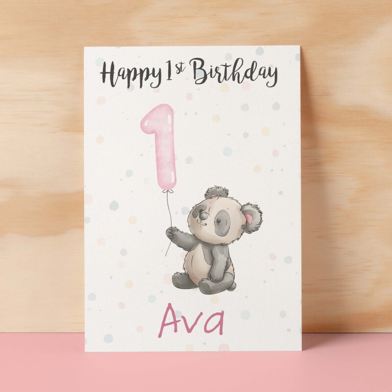 Personalised 1st, 2nd, 3rd, 4th, 5th Birthday Card for Daughter, Granddaughter, Niece, Goddaughter Girls Panda Card - 1 - One - Blank Message