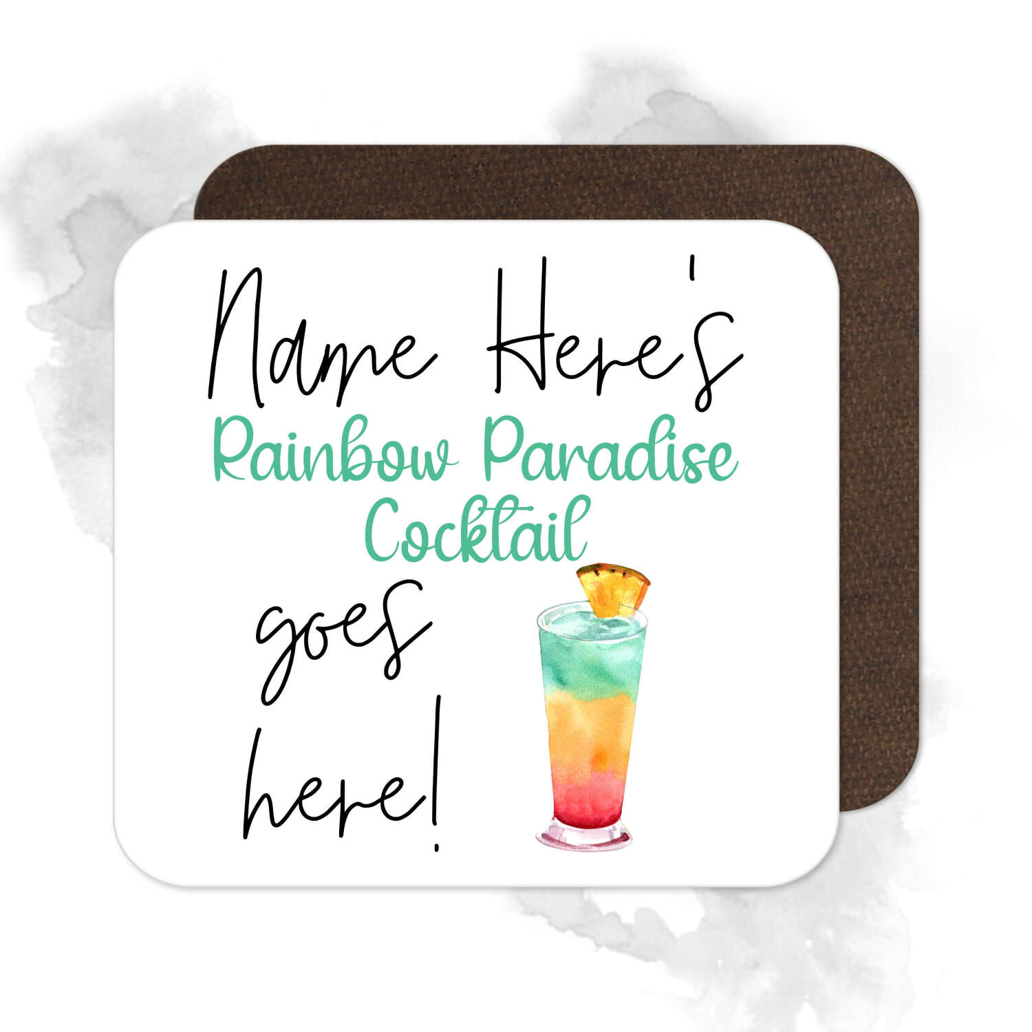 Personalised Drinks Coaster - Name's Rainbow Paradise Cocktail Goes Here!