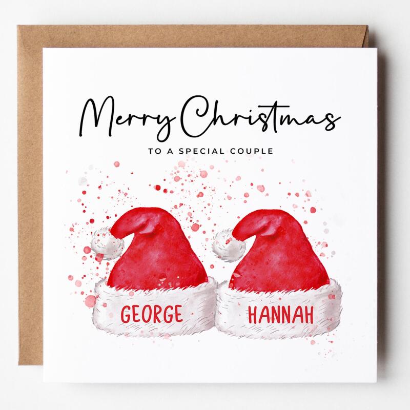 Couple Christmas Card, Personalised Special Couple Christmas Card, Santa Hats, Special Couple, Couple Card, Personalised Names, Christmas