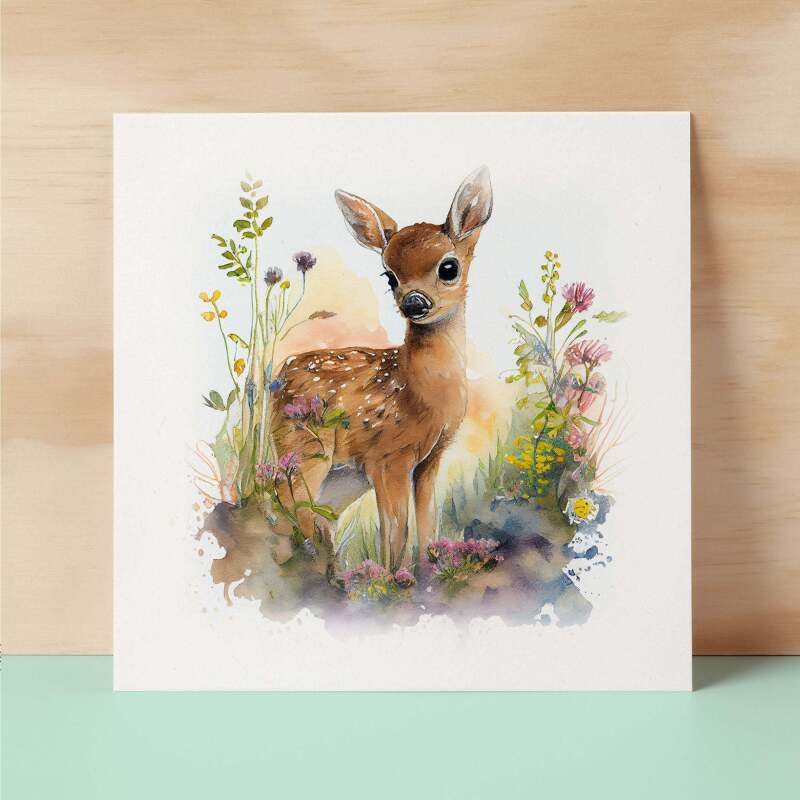 Notelet Card of a Deer For Anyone Any Occasion Card For Her or For Him Card For Birthday or Easter Card Thank You Card - Square (6x6) / Blank Message