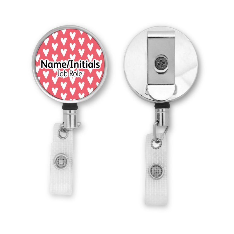 Personalised Metal ID Reel - Red & White Hearts