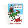 Funny T-Rex Christmas Card - Dinosaur Litter Pickers - A5 Portrait - 1 Card