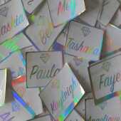 Custom Diamond Name Stickers in Holographic Vinyl