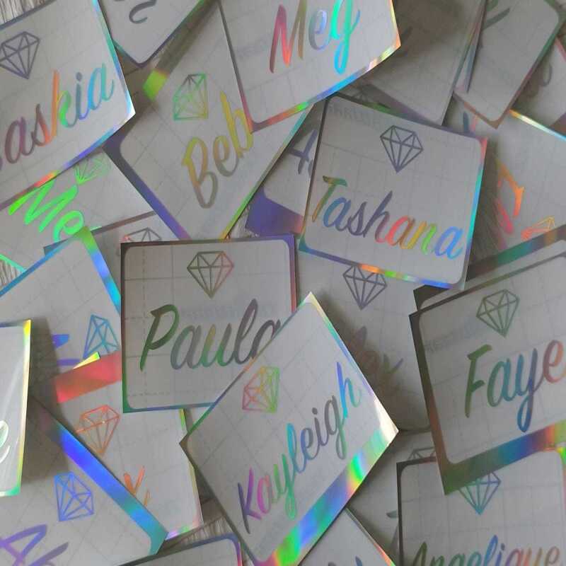 Custom Diamond Name Stickers in Holographic Vinyl - 1