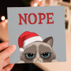 Funny, rude grumpy cat in Santa hat, kitten anti-Christmas, Holidays card from the cat, pet for cat lady (Size A6/A5/A4/Square 6x6") - A6: Single card