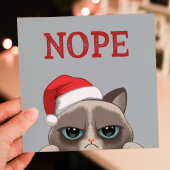 Funny, rude grumpy cat in Santa hat, kitten anti-Christmas, Holidays card from the cat, pet for cat lady (Size A6/A5/A4/Square 6x6")