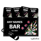 Personalised Bar Runner Mat, Darts Home Bar Opener & 4 x Drinks Coasters Gift Set Garden Bar Sets / Personalised Mats Home Bar - Darts Gift