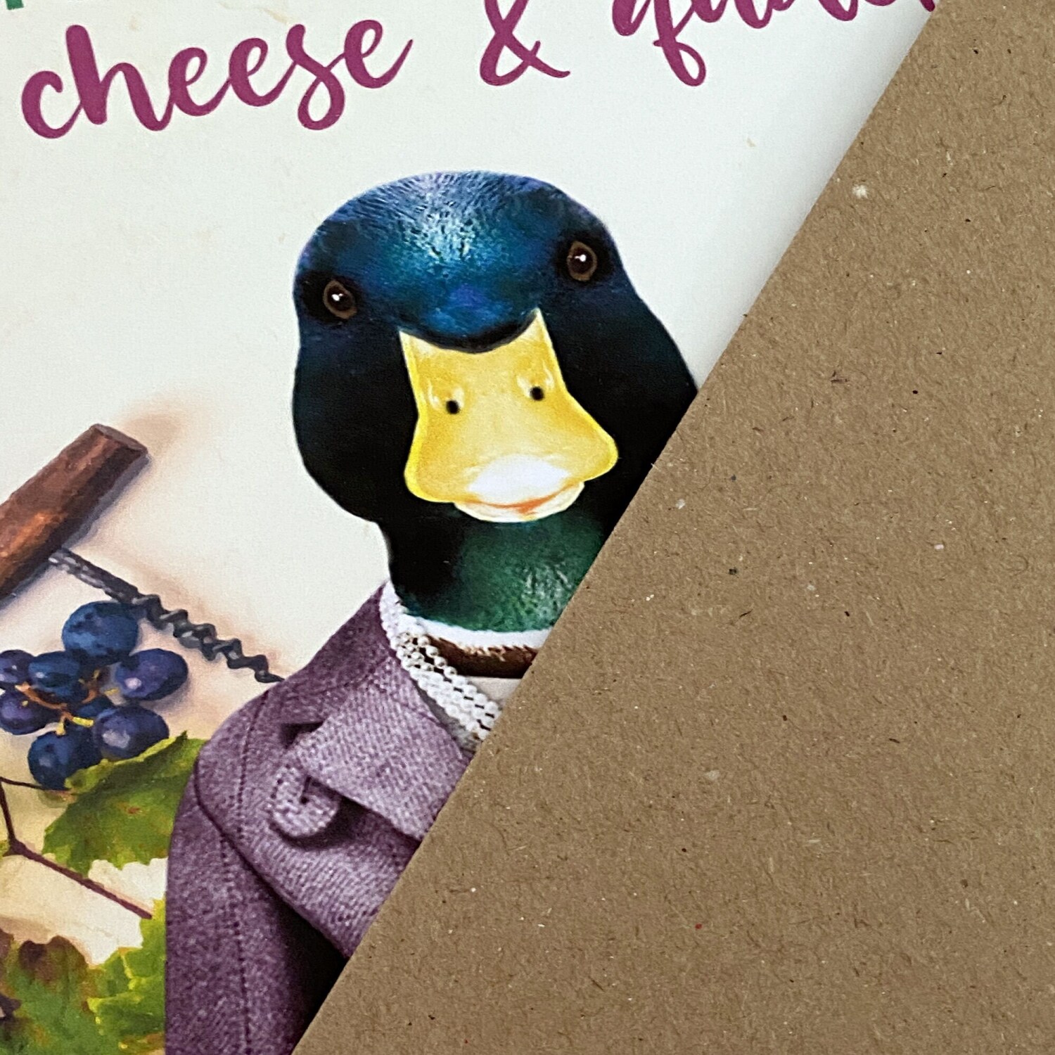 Time to celebrate with wine cheese and quackers duck in clothes congratulations, well done, graduation (Animalyser) Size A6/A5/A4/Square 6x6 - A6: Single card