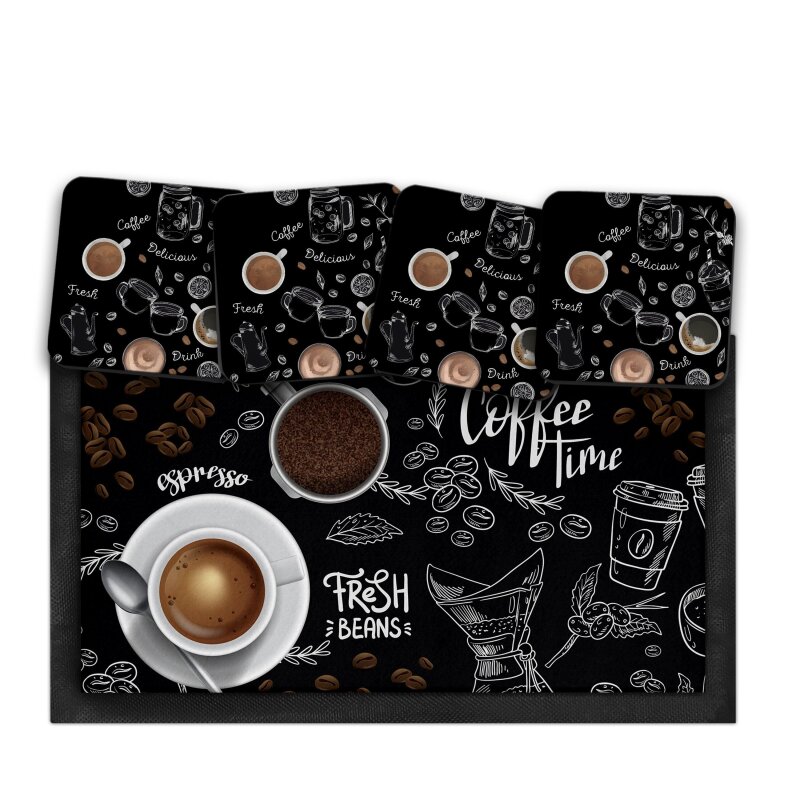 Coffee Bar Runner Mat, Coffee Bar Custom Beer Mats & 4 x Drinks Coasters Gift Set Garden Bar Sets / Personalised Mats Home Coffee Mats - Set of 4 Coasters