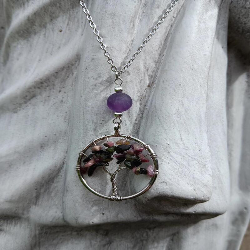 Tourmaline and Amethyst Necklace - Ease Tension