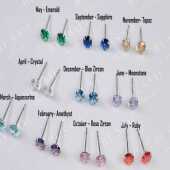 925 Silver Stud Birthstone Earrings