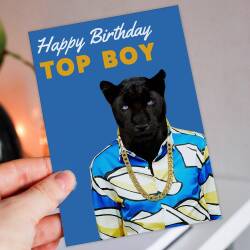 Happy Birthday Top Boy panther animal in clothes card for boyfriend, husband, male, brother (Animalyser) Size A6/A5/A4/Square - A6: Single card