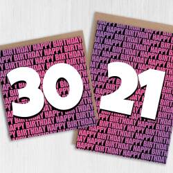 Any age, 16th, 18th, 21st, 30th, 40th, 50th, 60th, 70th happy birthday card in blue or pink (Size A6/A5/A4/Square 6x6") - A6: Single card - Blue