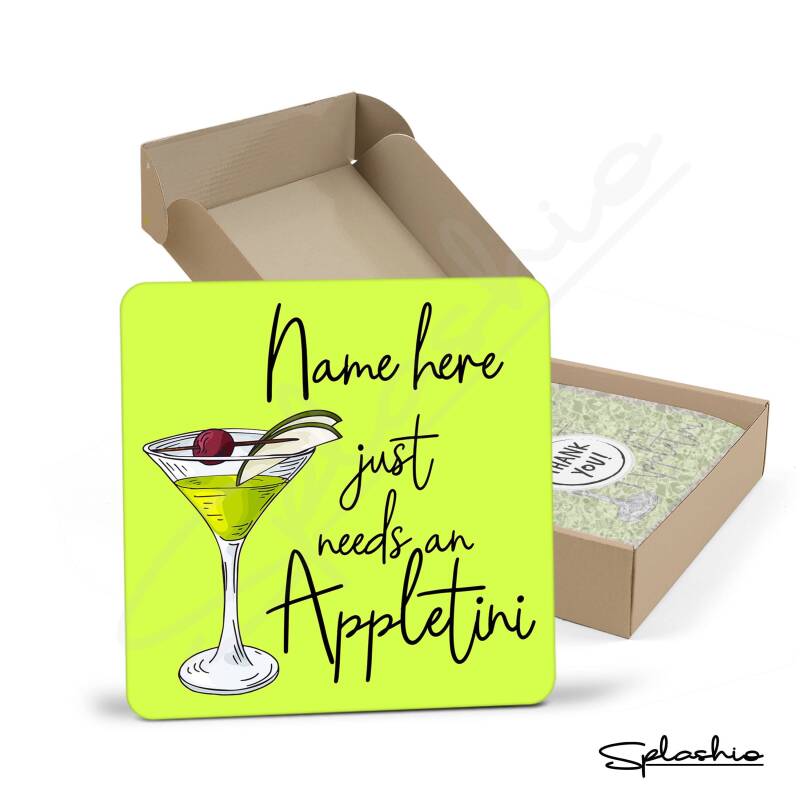 Coaster - Appletini Cocktail Personalised Coaster, Personalised, Fathers Day gift, Christmas Coaster, Secret Santa, Birthday Gift, Home Bar.