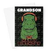 Gamer Birthday Card For Grandson, Funny Gaming T-Rex