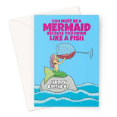 Funny Mermaid Birthday Card For Adult - Wine Drinker