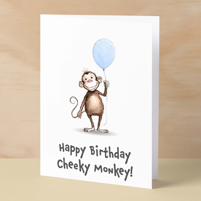 Birthday Card For Children Cute Monkey Birthday Card For Child Card For Boy Birthday Card For Girl Cheeky Monkey Fun Birthday Card For Kids - Small (4x6) / Blank Message