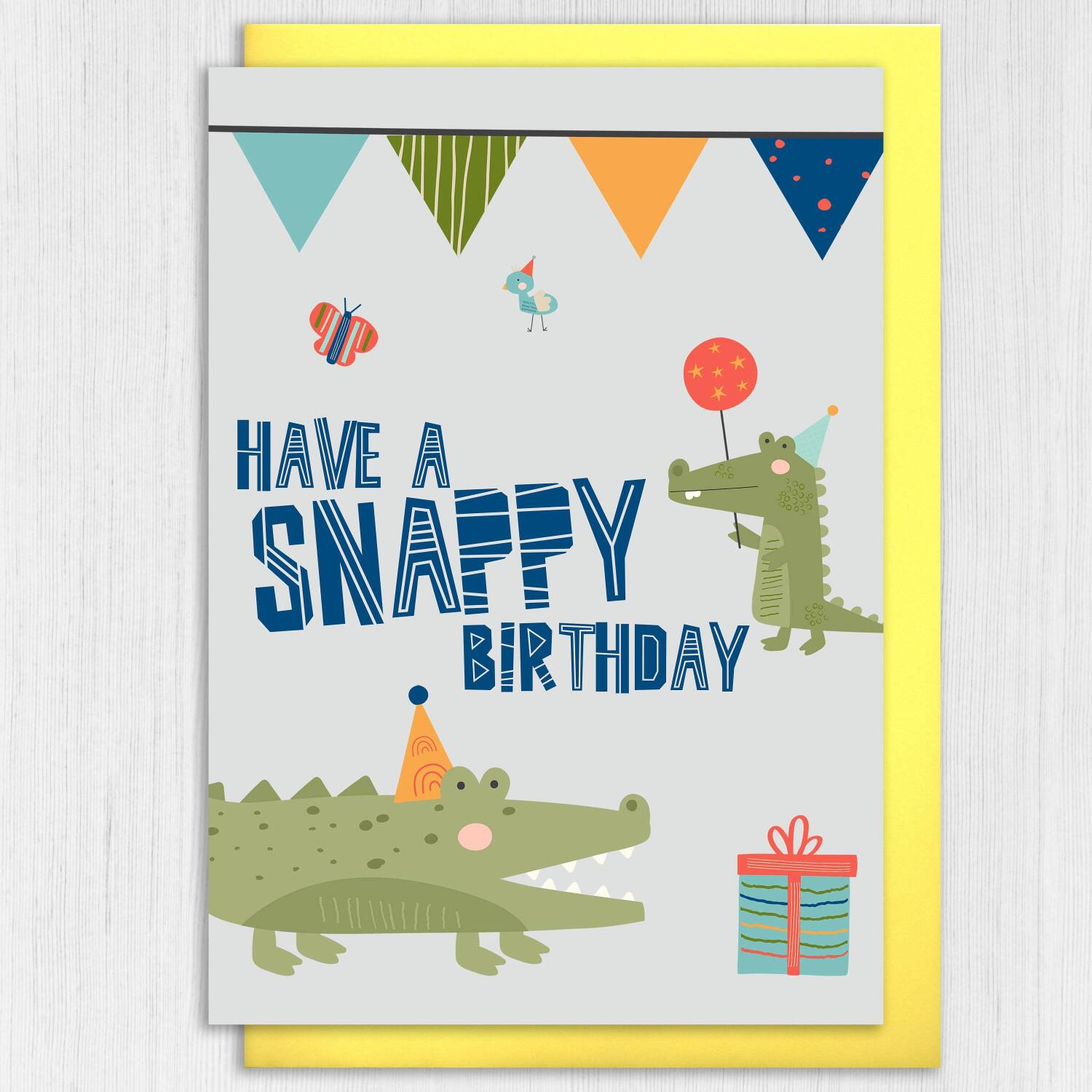 Crocodile, alligator children, child, kid, boy, girl birthday card: Have a snappy birthday (Size A6/A5/A4/Square 6x6") - A6: Single card