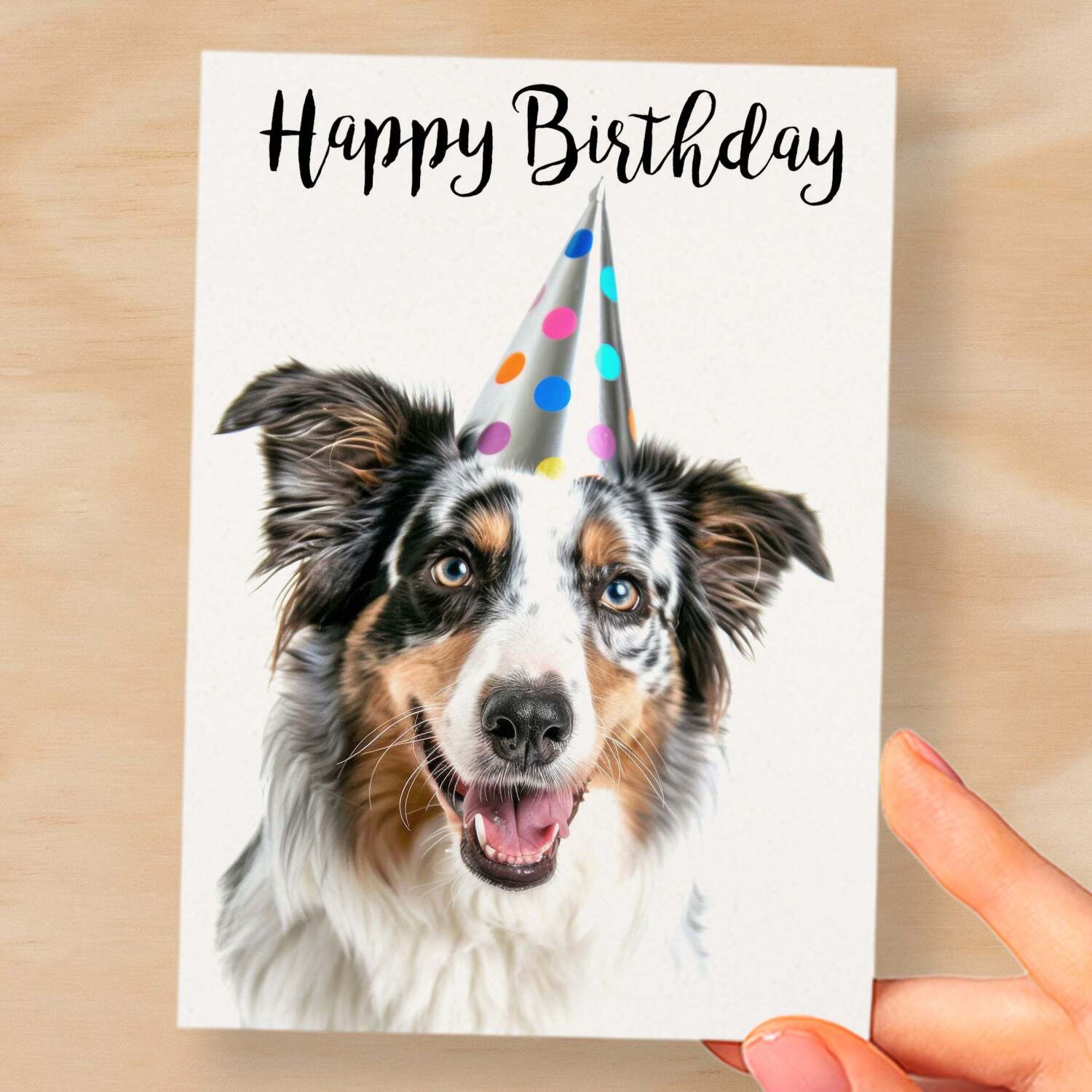 Birthday Card For Him or Her Fun Birthday Card of A Australian Shepherd Dog Happy Birthday Card For Mum, Dad, Sister Brother - Small (4x6) / Blank Message