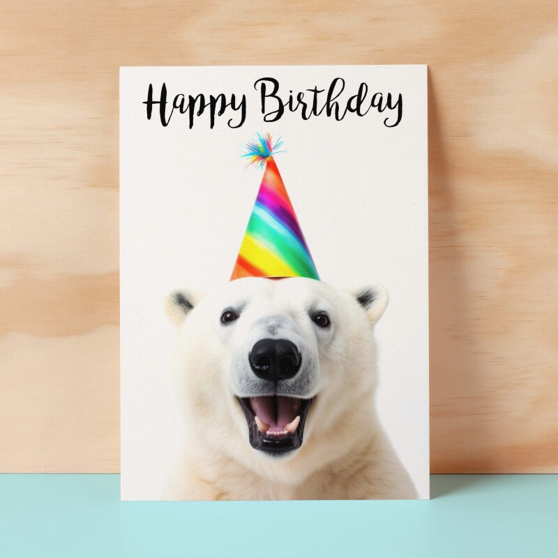 Birthday Card For Him or Her Fun Birthday Card of A Polar Bear Happy Birthday Card For Mum, Dad, Sister Brother - Small (4x6) / Blank Message