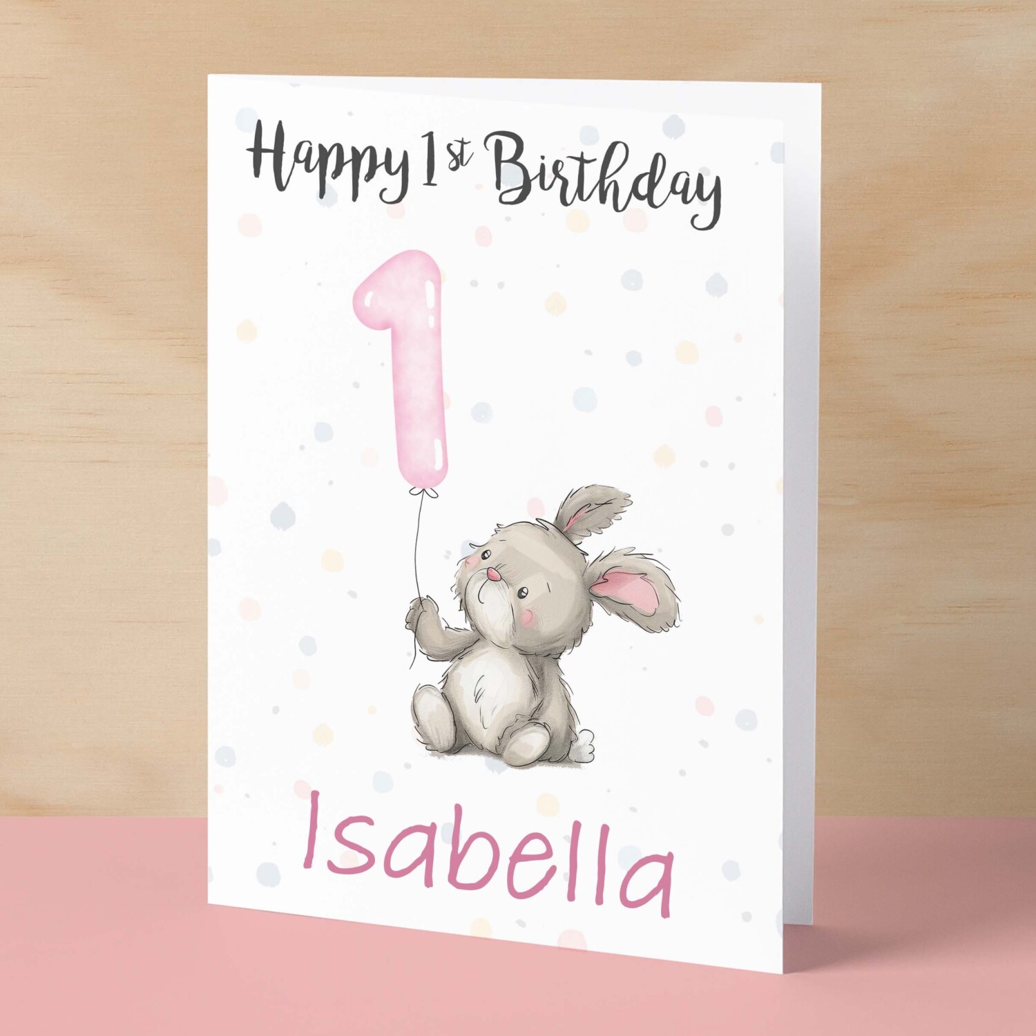 Personalised 1st, 2nd, 3rd, 4th, 5th Birthday Card for Daughter, Granddaughter, Niece, Goddaughter Girls Bunny Rabbit Card - 1 - One - Blank Message