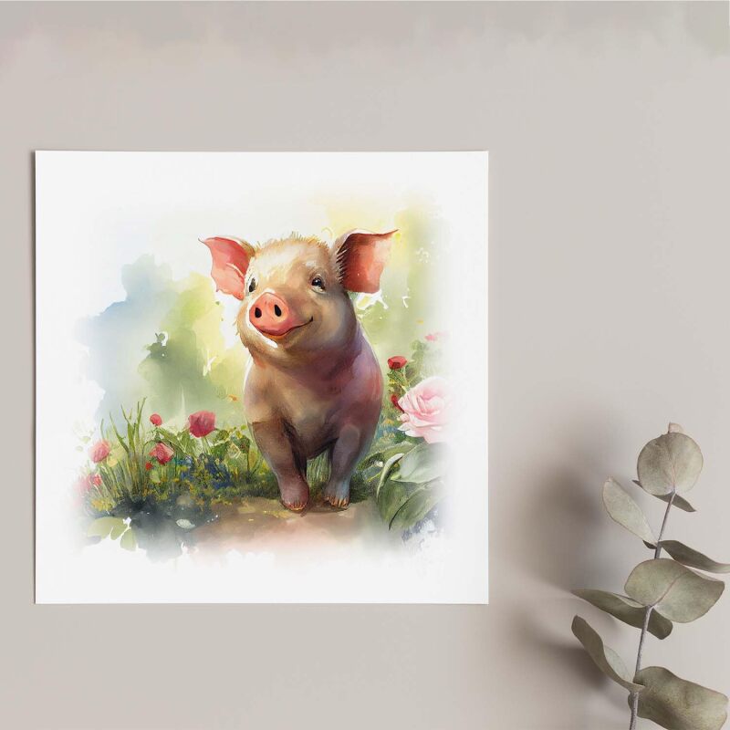 Notelet Card of a Pig For Anyone Any Occasion Card For Her or For Him Card For Birthday or Easter Card Thank You Card - Square (6x6) / Blank Message