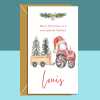 Nephew Tractor Christmas Card - Personalised - Custom Xmas Card for Nephew - Santa and Tractors - Blank inside - Regular - Matte