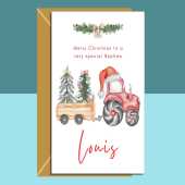 Nephew Tractor Christmas Card - Personalised - Custom Xmas Card for Nephew - Santa and Tractors