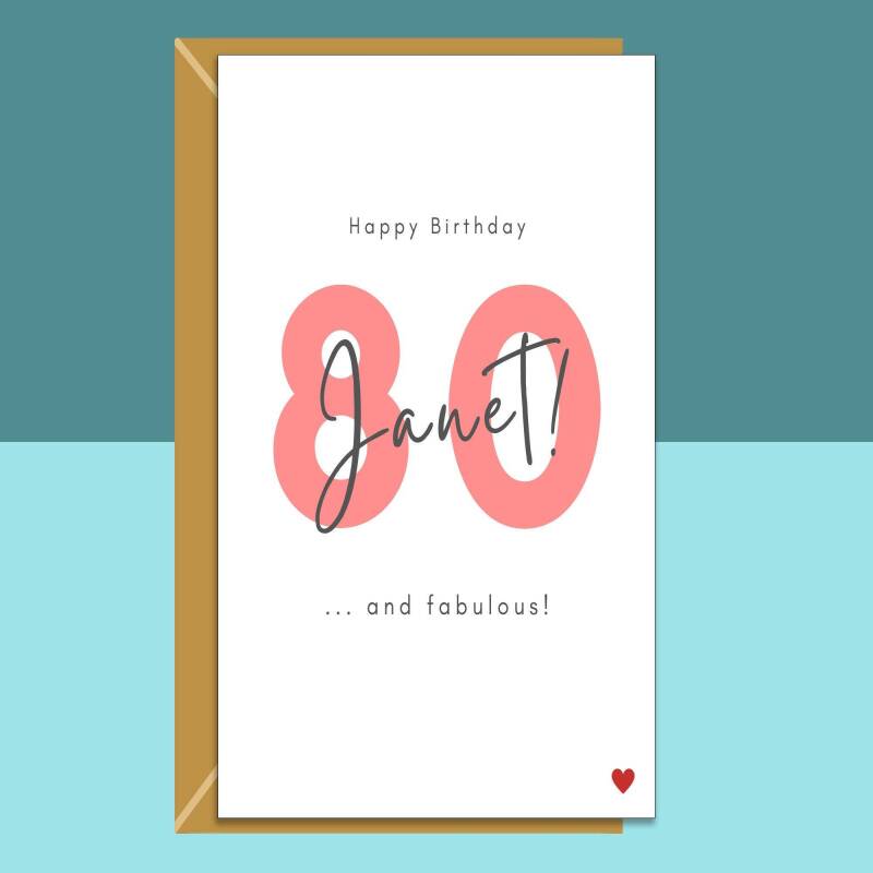 80th Birthday Card - Personalised - For Her or For Him - Perfect custom greetings card for your nan, grandma, mum - turning 80 years old. - Blank inside - Small