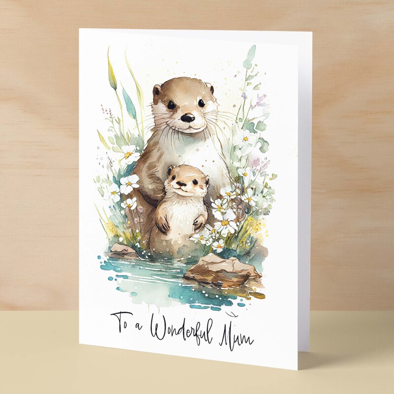 Birthday Card For Mum Card for Mothers Day Birthday Card For Her Birthday Gift For Mum Happy Birthday Card For Mum with Otter Illustration - Small (4x6) / Blank Message