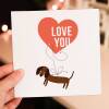 Love you dog love heart anniversary, Valentine card for dog lover, husband, wife, boyfriend, girlfriend, partner (Size A6/A5/A4/Square 6x6") - A6: Single card