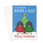 Christmas Card For Parents - Mum And Dad Penguins