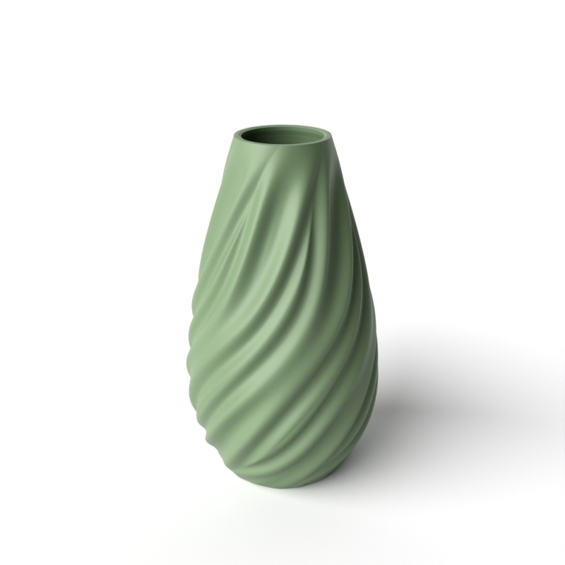 Wave Flower Vase 01 - Matte Dark Green