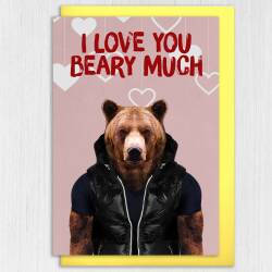 I love you beary much bear in clothes Valentine's Day, love, bear pun card for husband, wife, partner (Animalyser) Size A6/A5/A4/Square 6x6" - A6: Single card