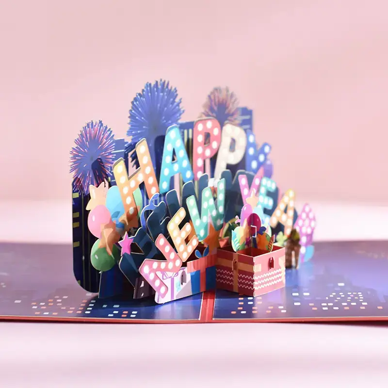 Happy New Year - City Window Nightscape - 3D Popup Card