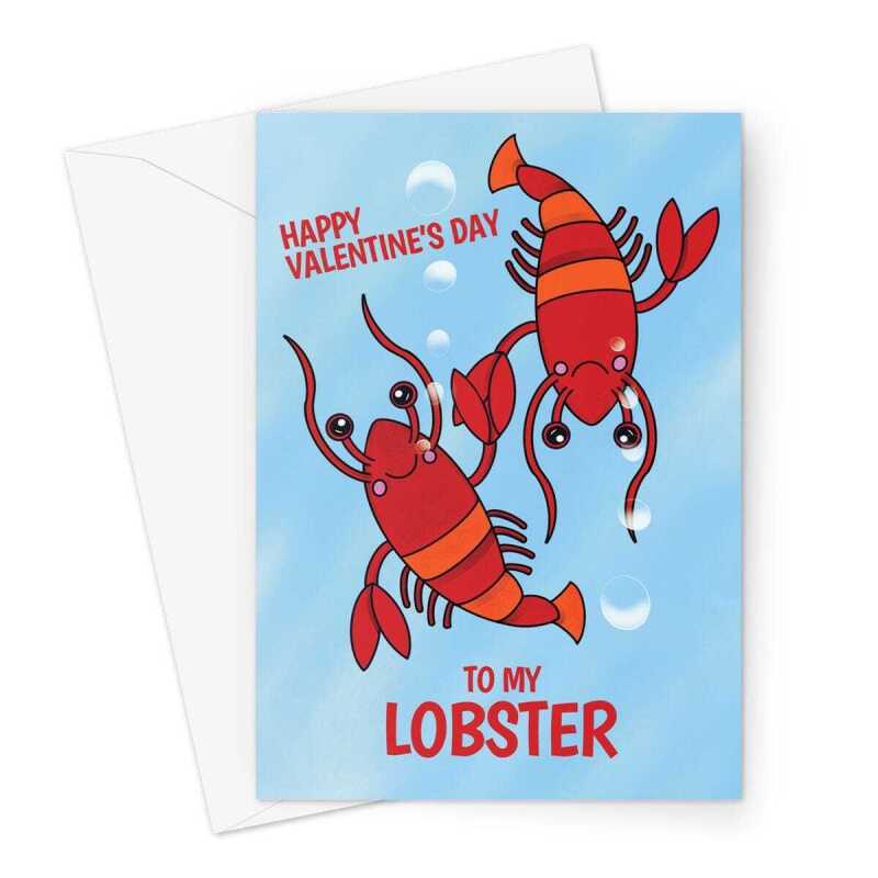 Happy Valentine's Day Card - Funny Lobster Lover - A5 Greeting Card - A5 Portrait - 1 Card