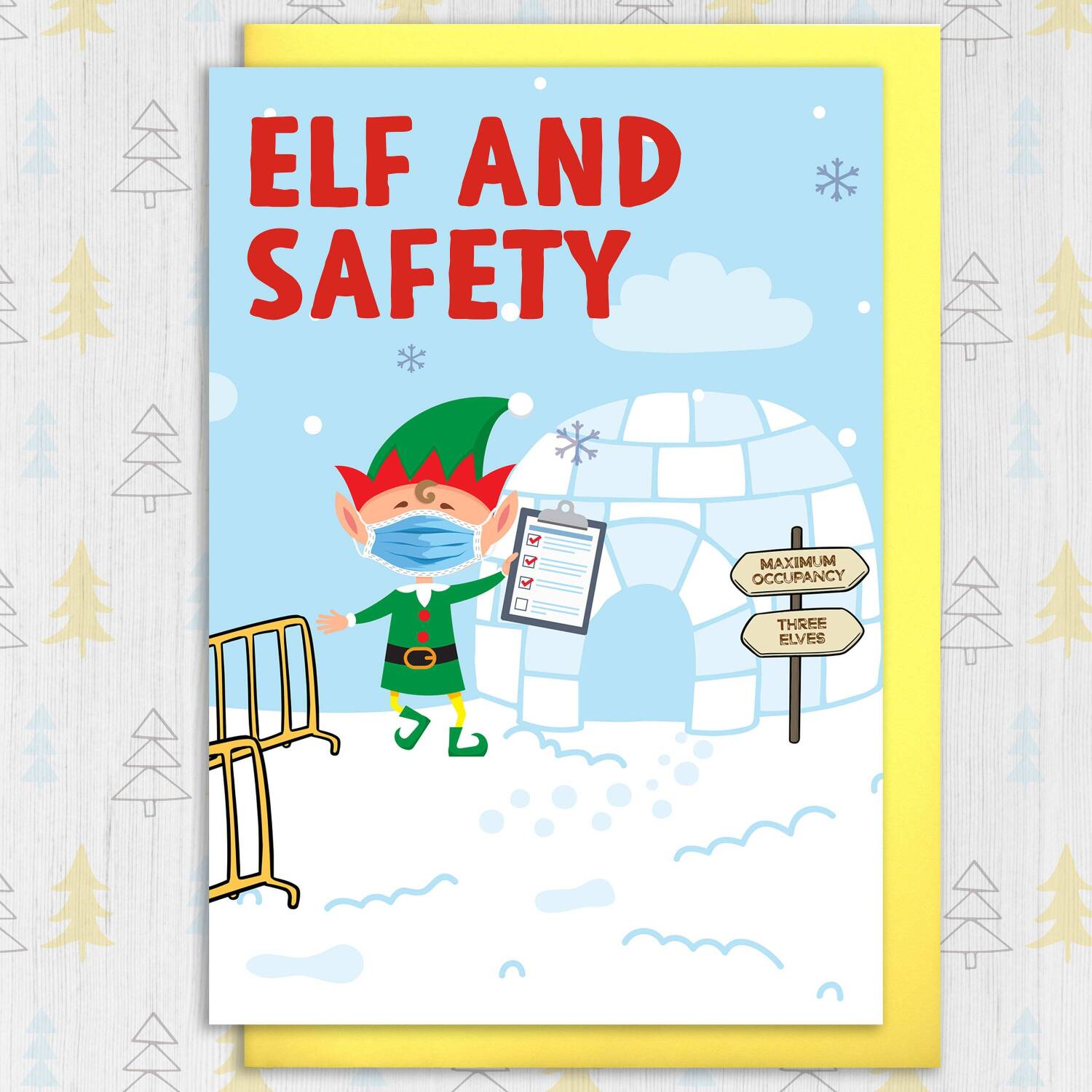 Elf and safety maximum occupancy funny health and safety Christmas, Holidays, Xmas, festive card for colleague (Size A6/A5/A4/Square 6x6") - A6: Single card