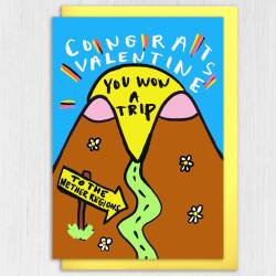 Congrats Valentine, you won a trip to the nether regions funny, rude, sexual innuendo Valentine's Day card (Size A6/A5/A4/Square 6x6") - A6: Single card