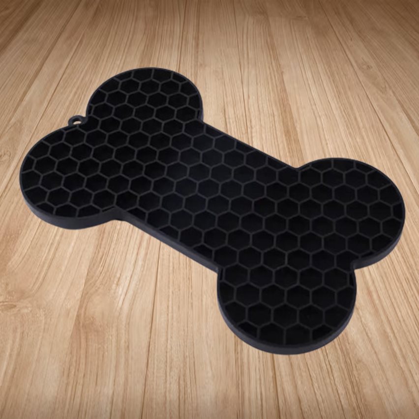 Black Bone Shaped Licky Mat