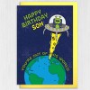 You're out of this world alien, UFO, space-themed birthday card for son, nephew, boy from parents, uncle, auntie (Size A6/A5/A4/Square 6x6") - A6: Single card - Son