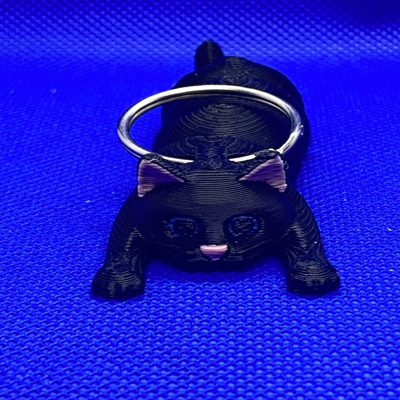 Articulated Cat Keyring - Black - Normal Blue