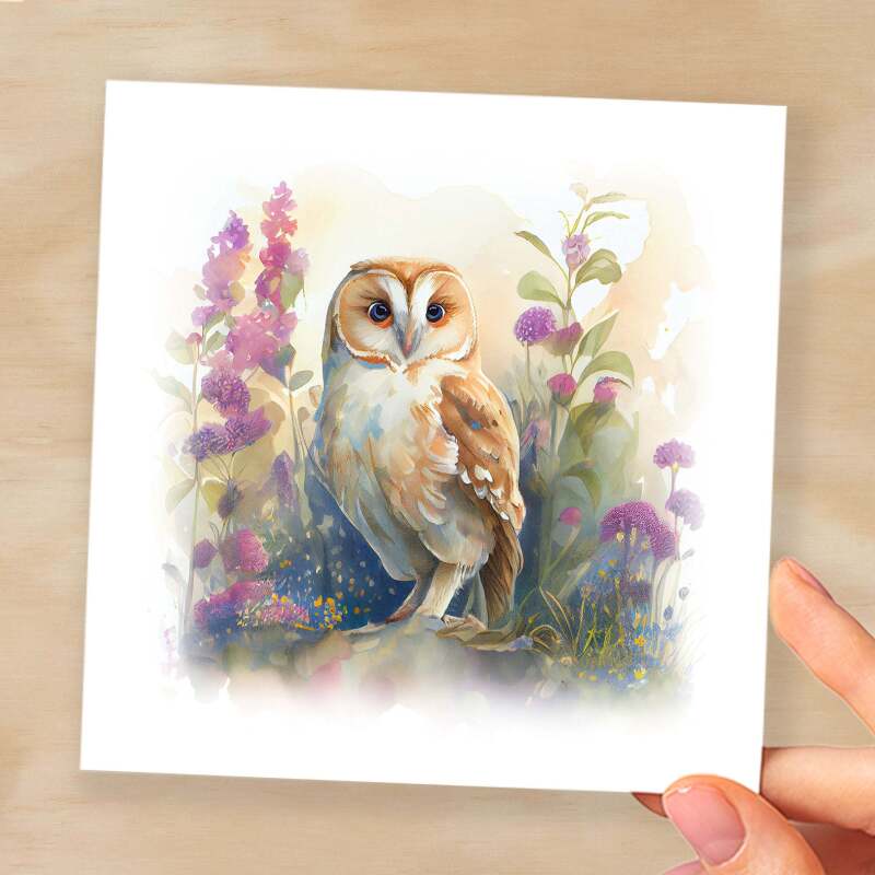 Notelet Card of a Owl For Anyone Any Occasion Card For Her or For Him Card For Birthday or Easter Card Thank You Card - Square (6x6) / Blank Message