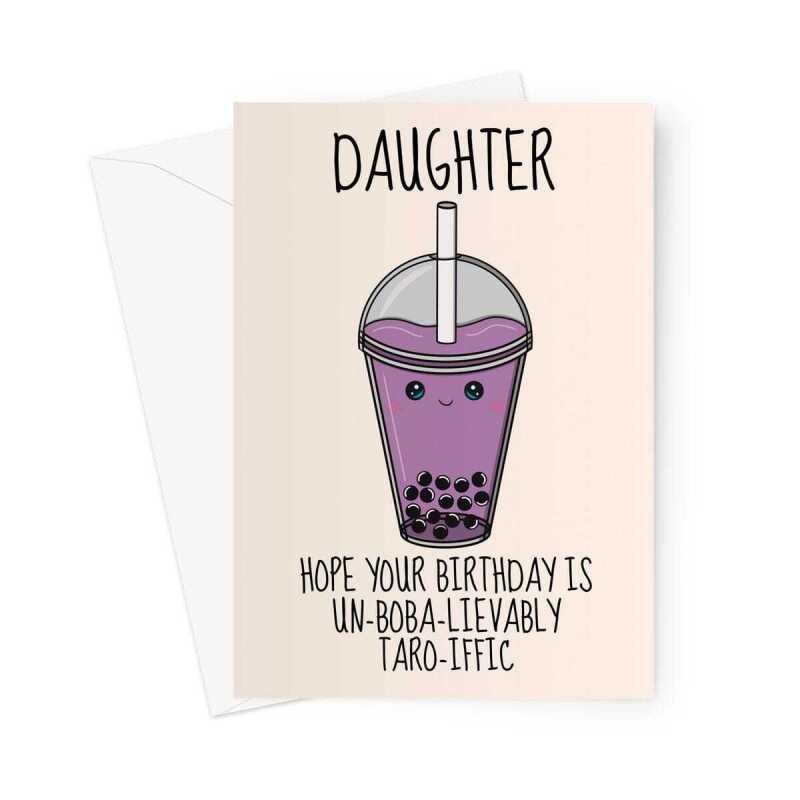 Taro Boba Tea Birthday Card For Daughter - A5 Portrait - 1 Card