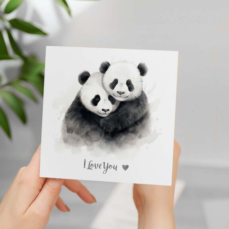 Valentine's Day Card For Wife Valentine's Day Card For Husband Boyfriend or Girlfriend Valentine's Day Card For Him or Her Panda Love - Square (5.5x5.5) / Blank Inside