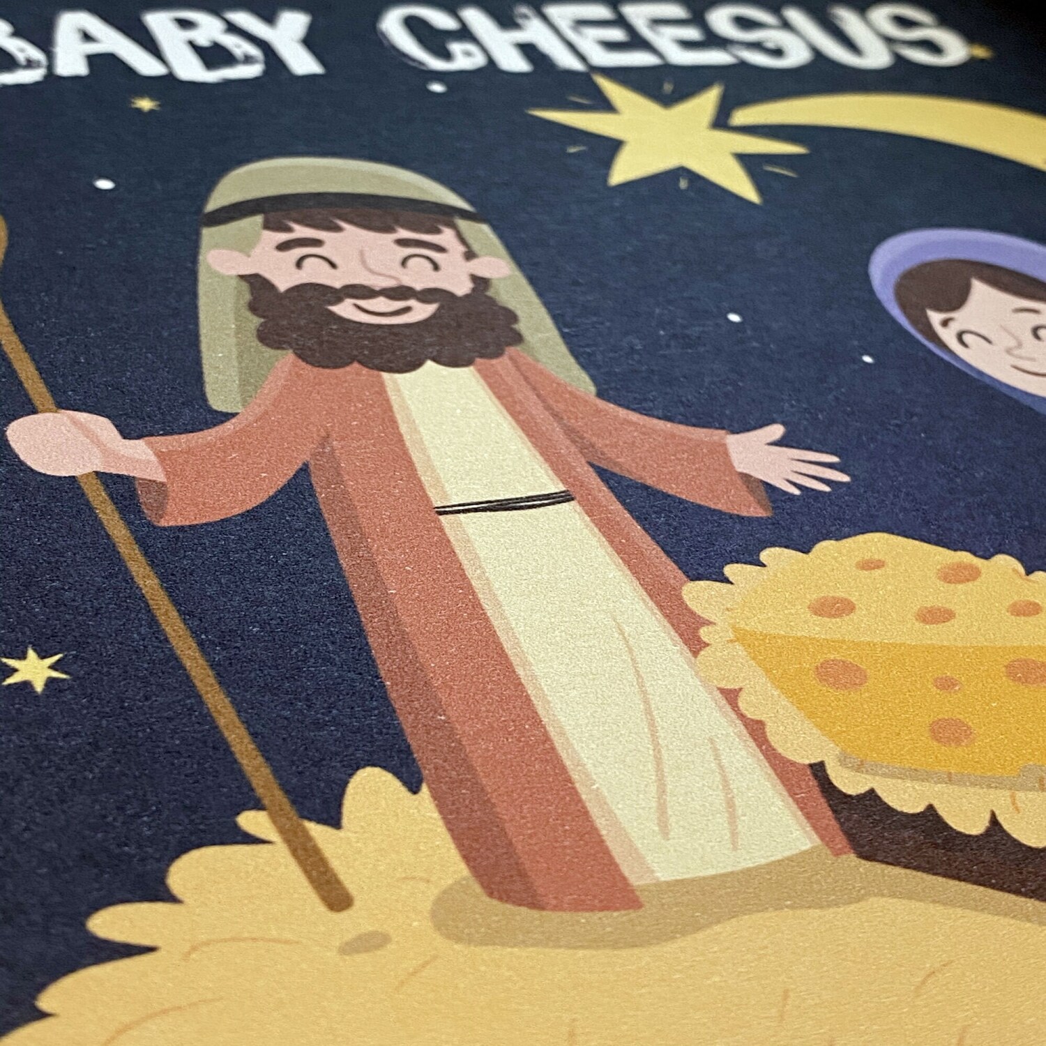 Baby Cheesus funny Jesus, cheese Christmas, Holidays, Xmas, festive card for friend, mate, neighbour, coworker (Size A6/A5/A4/Square 6x6") - A6: Single card