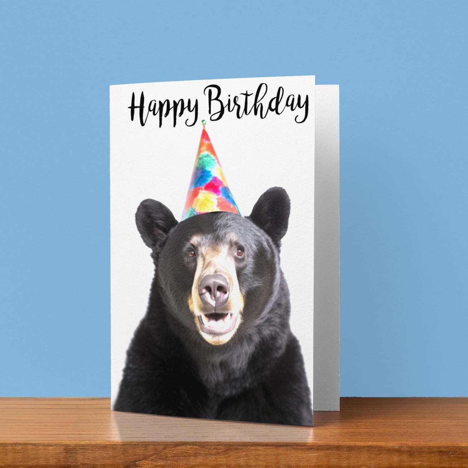 Birthday Card For Him or Her Fun Birthday Card of A Black Bear Happy Birthday Card For Mum, Dad, Sister Brother - Small (4x6) / Blank Message