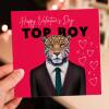 Happy Valentine's Day Top Boy Jaguar animal in clothes card for boyfriend, husband, male partner (Animalyser) Size A6/A5/A4/Square - A6: Single card